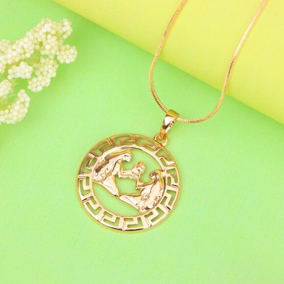 "Zodiac Twins Rose Gold Pendant with Polished Circular Frame Design, XPPT1330 - Picture 4 of 13